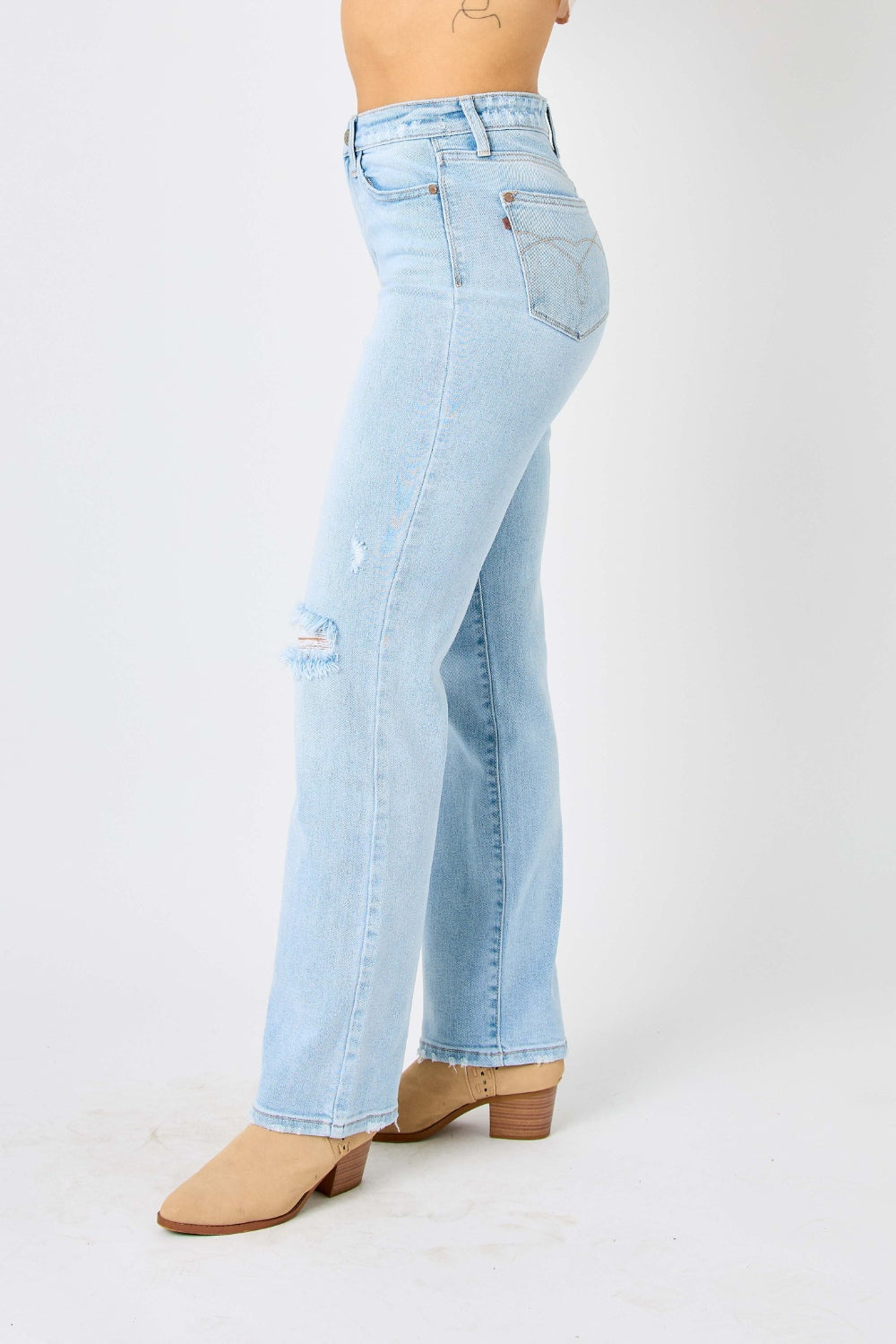 Judy High Waist Distressed Straight Jeans