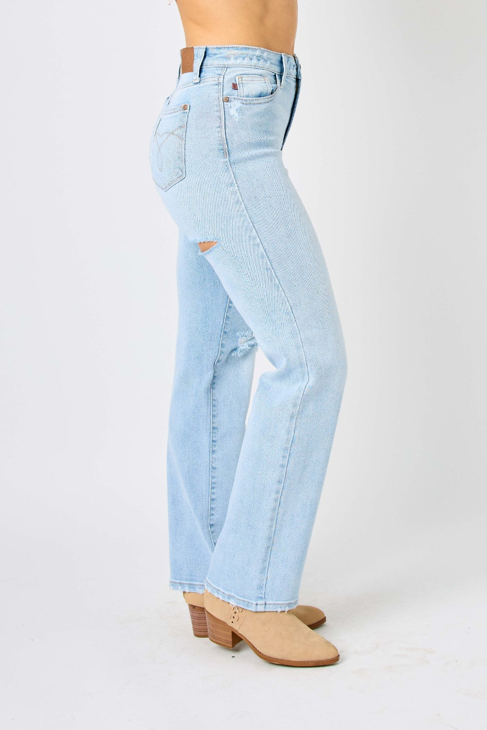 Judy High Waist Distressed Straight Jeans