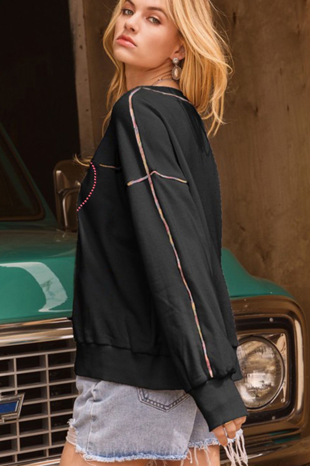 Heart Round Neck Long Sleeve Sweatshirt