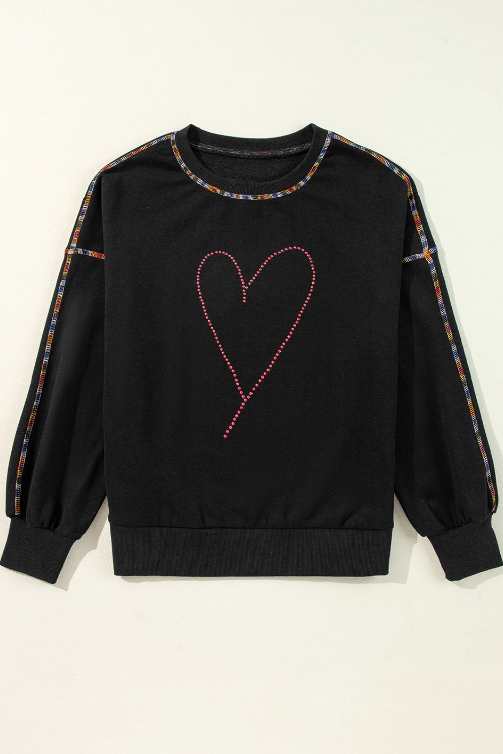 Heart Round Neck Long Sleeve Sweatshirt