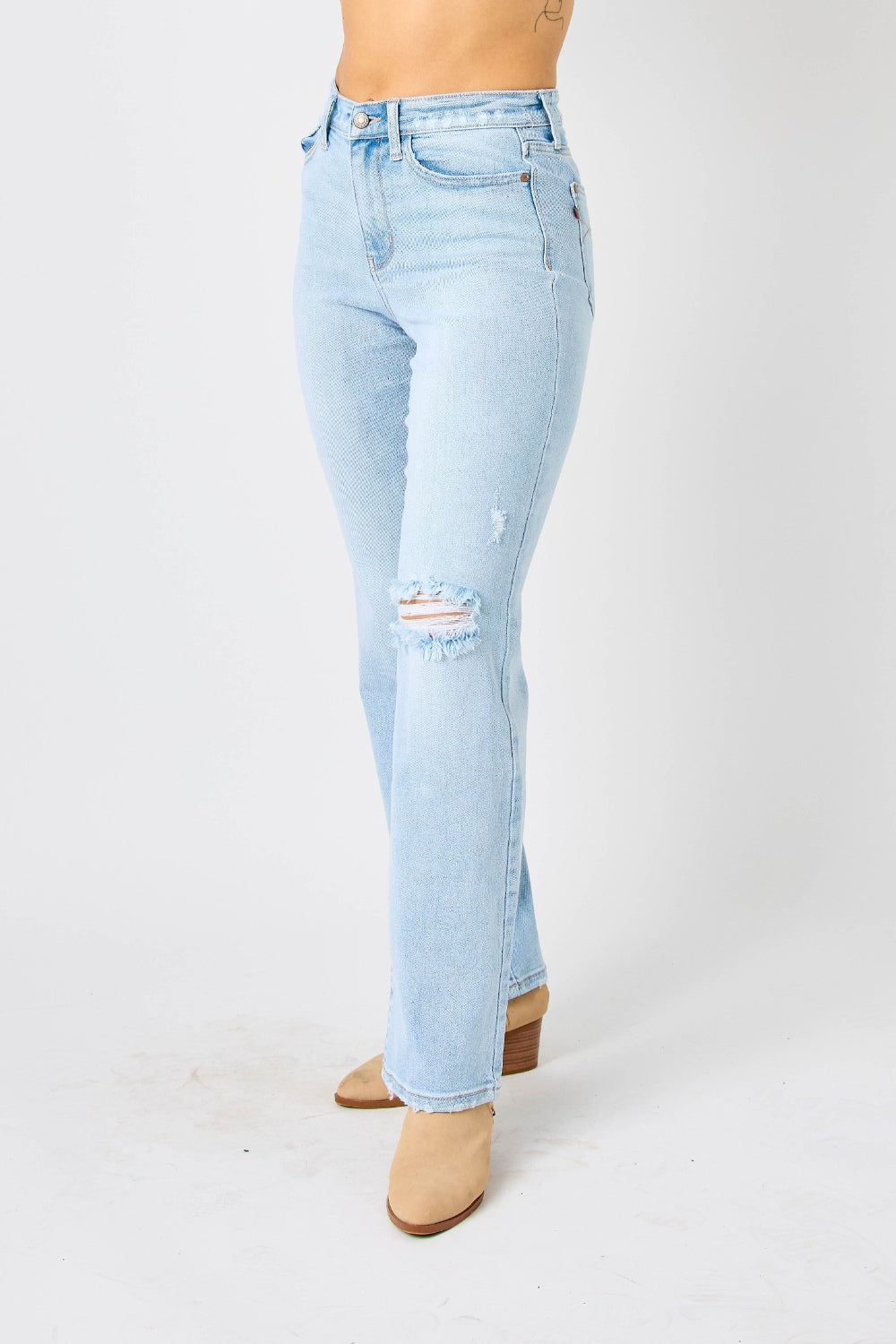 Judy High Waist Distressed Straight Jeans