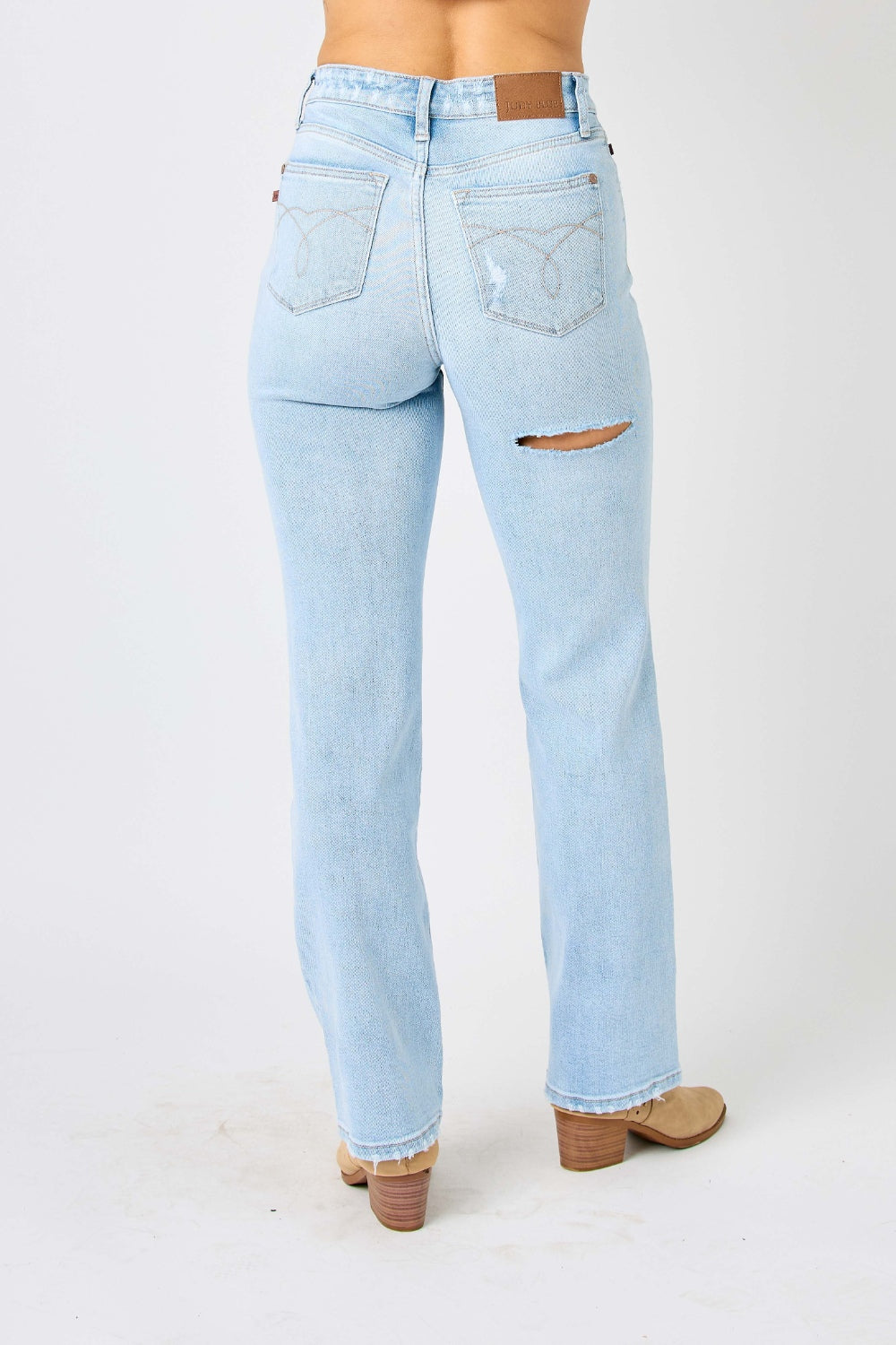 Judy High Waist Distressed Straight Jeans