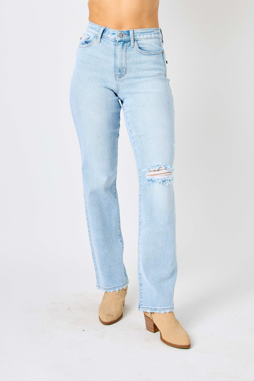 Judy High Waist Distressed Straight Jeans