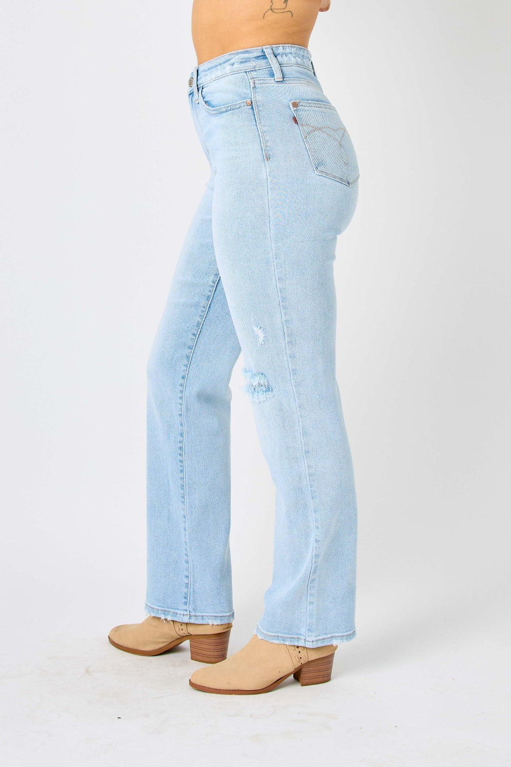 Judy High Waist Distressed Straight Jeans