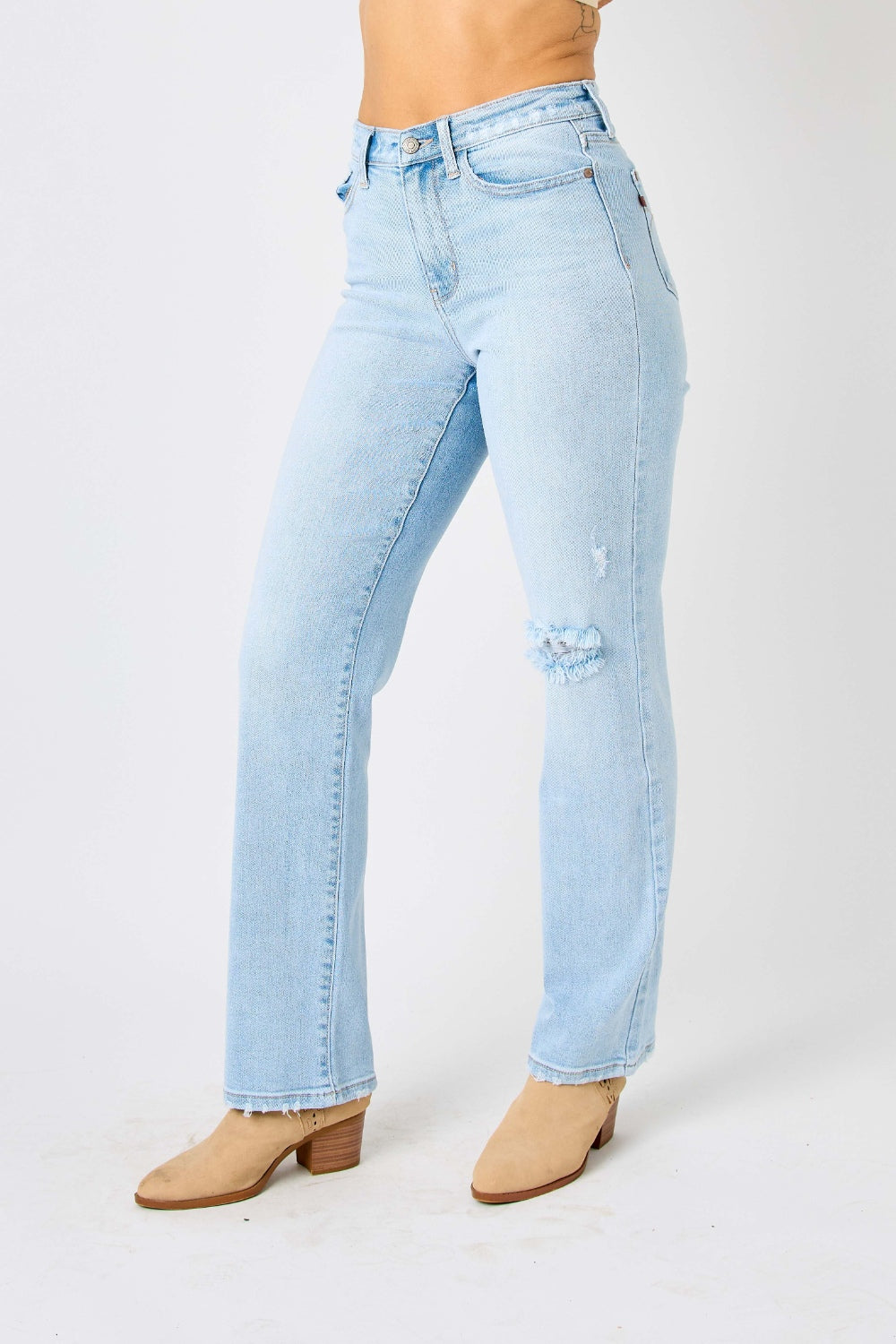 Judy High Waist Distressed Straight Jeans