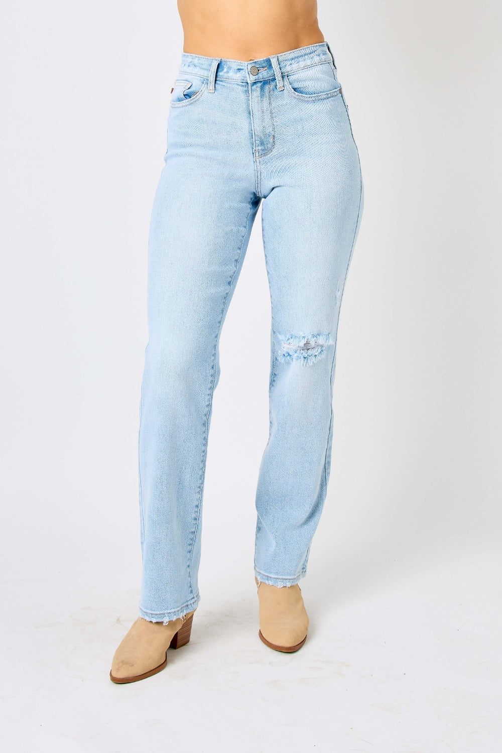 Judy High Waist Distressed Straight Jeans
